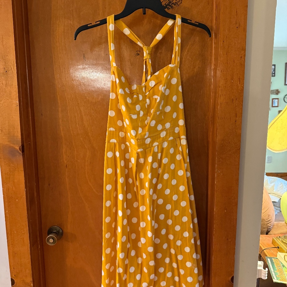 2X Yellow and White Polkadot Vintage Inspired Dress